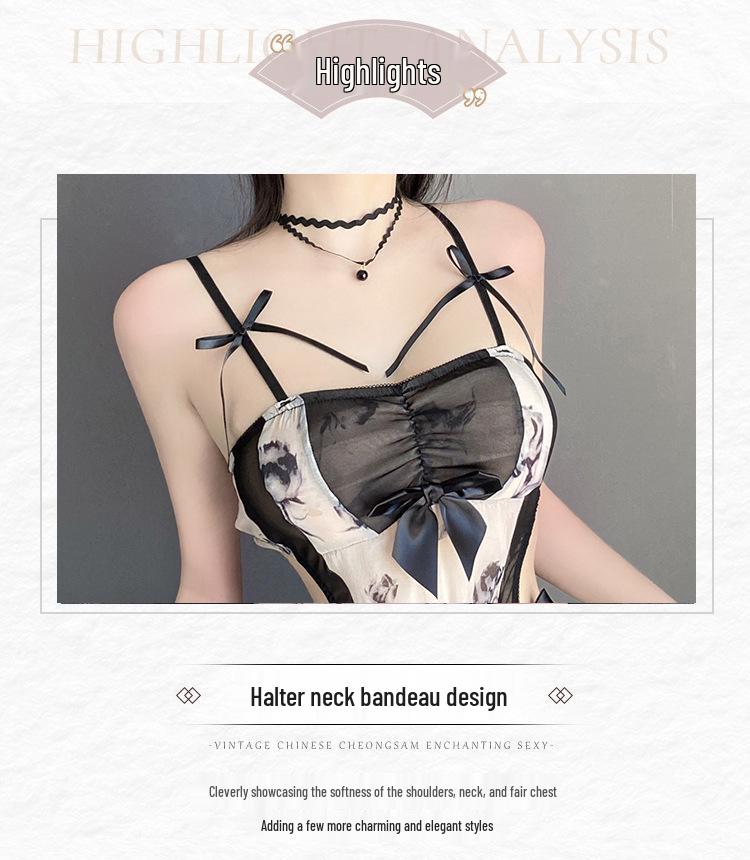 Sensual Ink Print Bandeau Nightgown - See-Through Quick-Release Lingerie Set