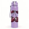 1PC Dark Red Pair Cherry Fruit Print 750ml Color Plastic Sports Water Bottle Leakproof Flip Straw Lid Suitable for Sports Office Home Use