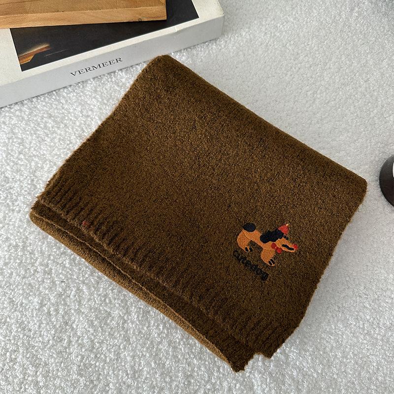 

Женский милый вязаный шарф с маленькой собачкой, зимний вышитый теплый студенческий шарф для защиты шеи 160*22cm