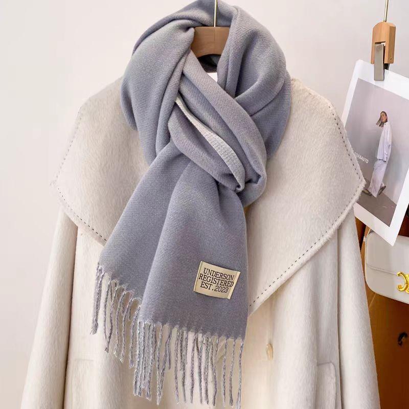 Winter Cashmere Women Scarf Female Luxury Scarves Lady Tassel Bandana Women Solid Shawl Wraps Foulard Tippet Pashmina