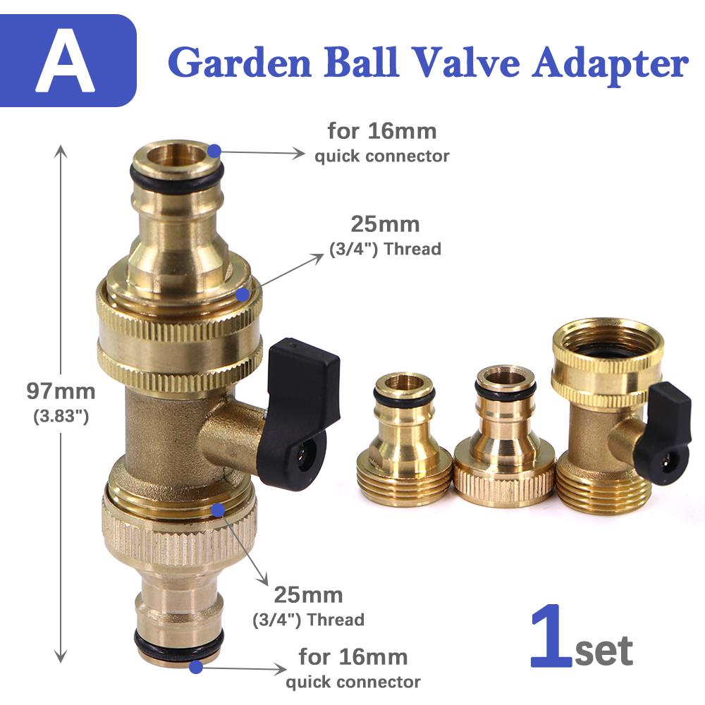 

3/4 Brass Ball Balve Hose Adapter 16mm Quick Connector for Tubing Watering Coupling Extender Shut Off Garden Irrigation Fitting