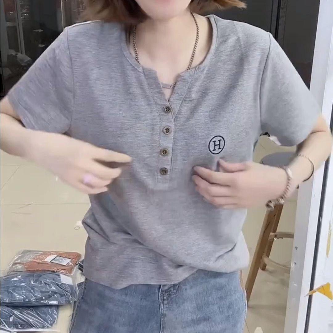 

Футболка с короткими рукавами для женщин, летняя, большого размера, свободная, нового стиля, чтобы прикрыть живот и сделать его стройным и универсальным, повседневный топ для мам для женщин 5XL серый