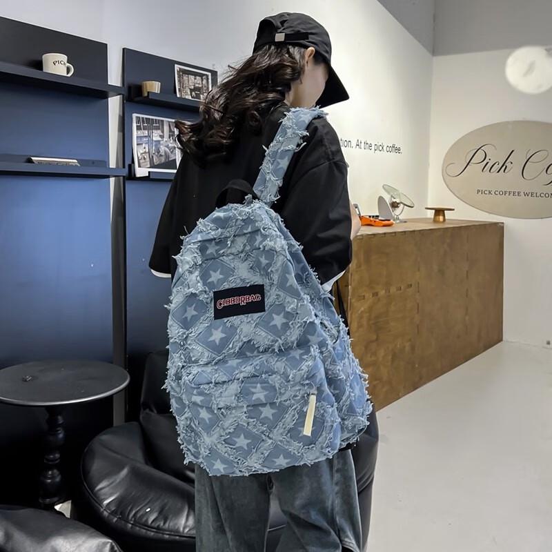 OGAR Women s Star Denim Backpack Light Blue