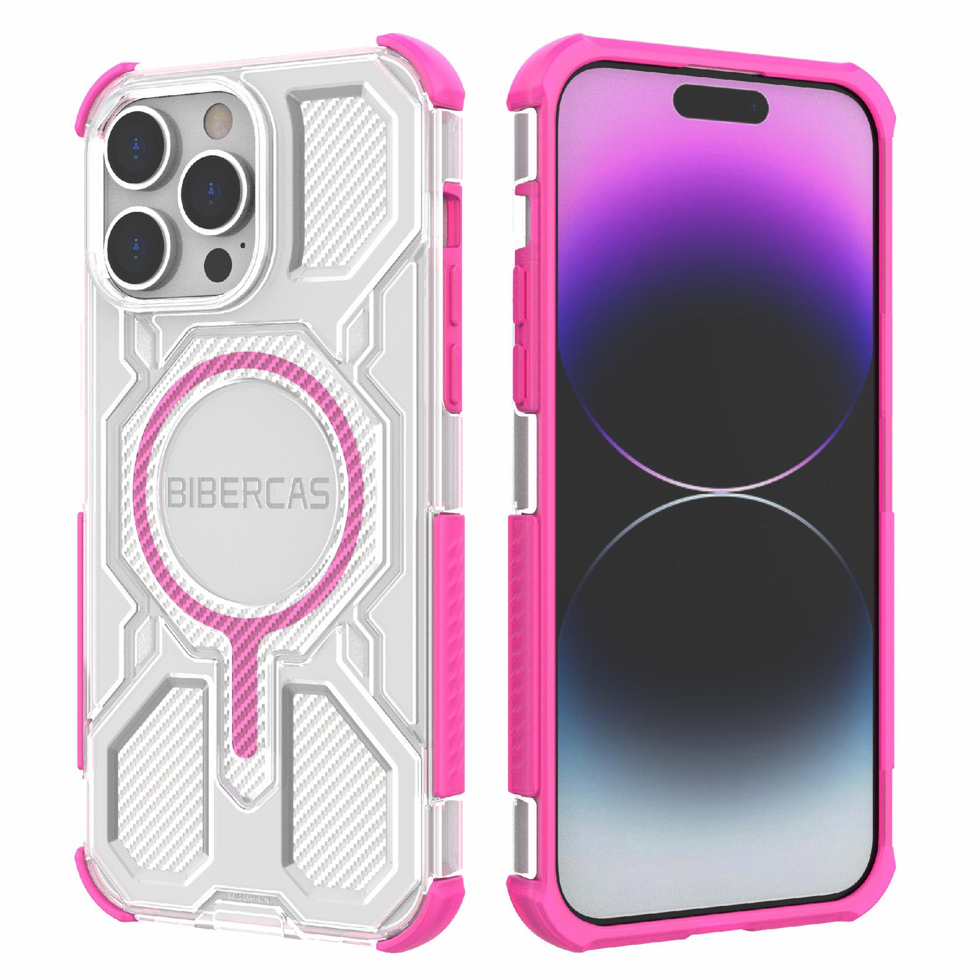 

BIBERCAS J-16 Transparent Series For iPhone 14 Pro Case Compatible with MagSafe TPU+PC Phone Cover Pink