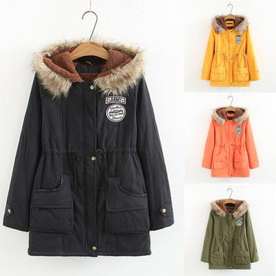 Womens Hooded Warm Winter Coats Faux Fur Lined Parkas Lamb Cotton Padded Female Hairy Collar