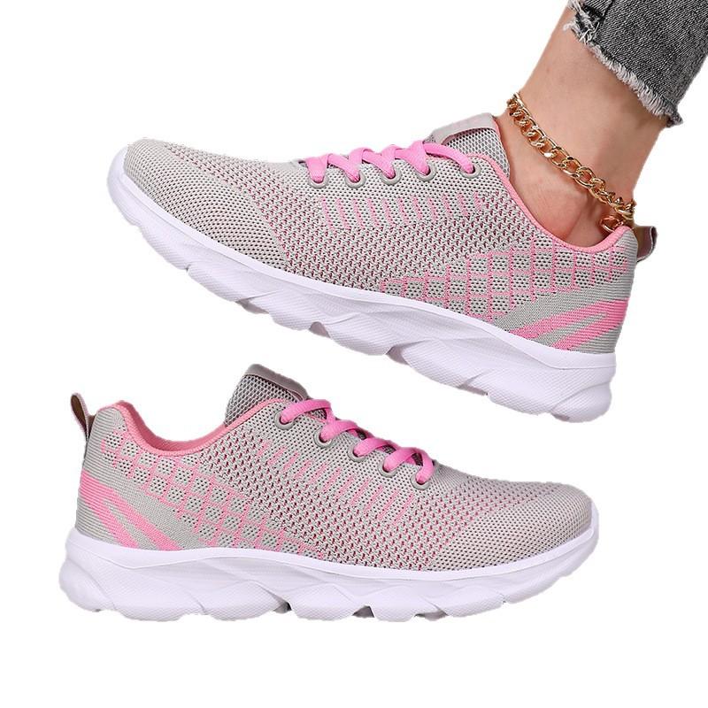 Foreign Trade Spot Women's Shoes Spring and Autumn Mesh Shoes Lightweight Soft-soled Sports Shoes Women's Flat Heels Non-slip Running Shoes Low Heels