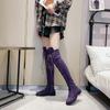 Hot Sale Lace-up Round Toe Low Heel Women's Boots Cow Suede Over The Knee Modern Boots Square Heel Winter Ladies Shoes