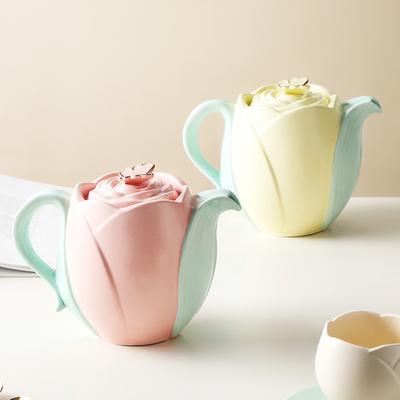 Tulip Ceramic Teapot with Infuser and Lid Tea Kettle Porcelain Tea Pot Floral High Beauty Exquisite Pink Red Afternoon Tea Pot