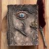 Handmade Leather Spellbook Journal - 7x5 Inch Fantasy Notebook with Eye Design, , Gothic Horror Grimoire, Evil Eye, Halloween