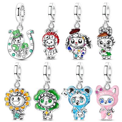 Copper Rabbit Strawberry Doll Charms Bead Colorful Clown Sunflower Pendant Fit Original Bracelet Necklace Jewelry