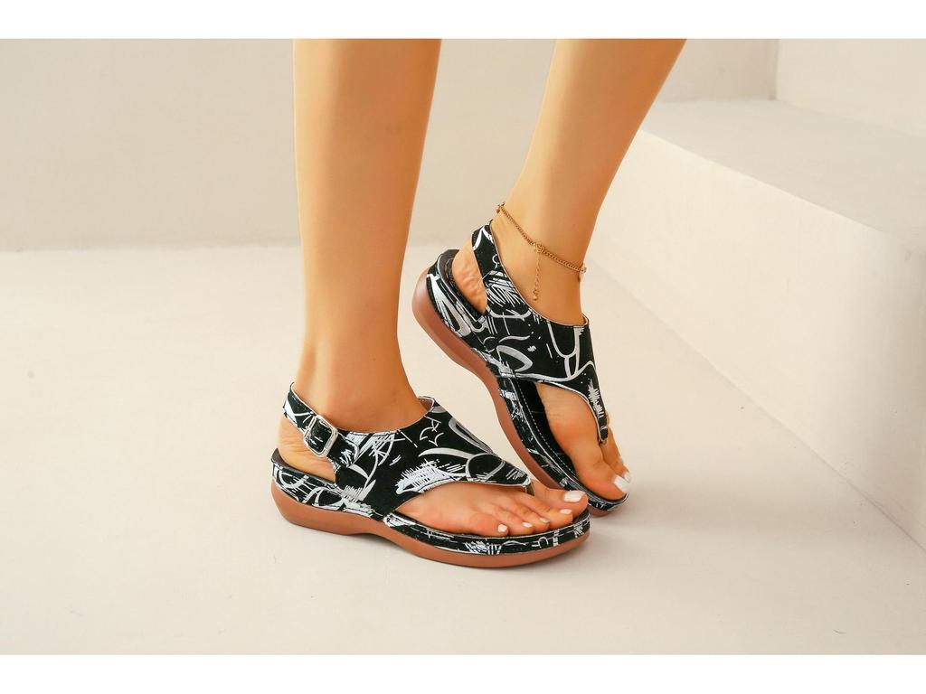 2024 Ethnic Style Plus Size Embroidered Floral Wedge Sandals with Back Strap for Women