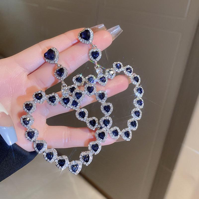 Boucles d'oreilles Cœur Strass Exagéré Argent Sterling: Mode Européenne & Américaine Haut de Gamme Luxe pour Femmes