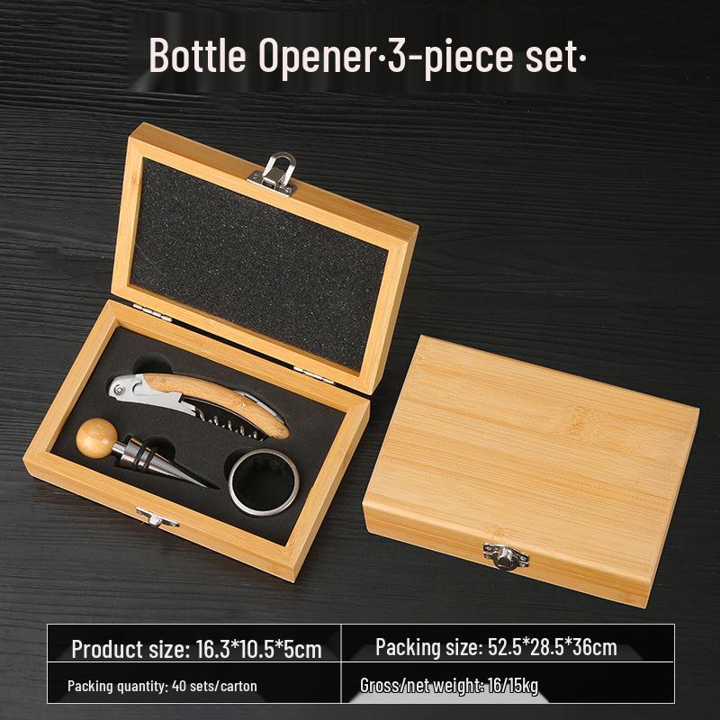 Premium Wine Opener Gift Set: Stainless Steel Pourer, Leather & Wooden Box, Waiter's Knife Corkscrew Barware