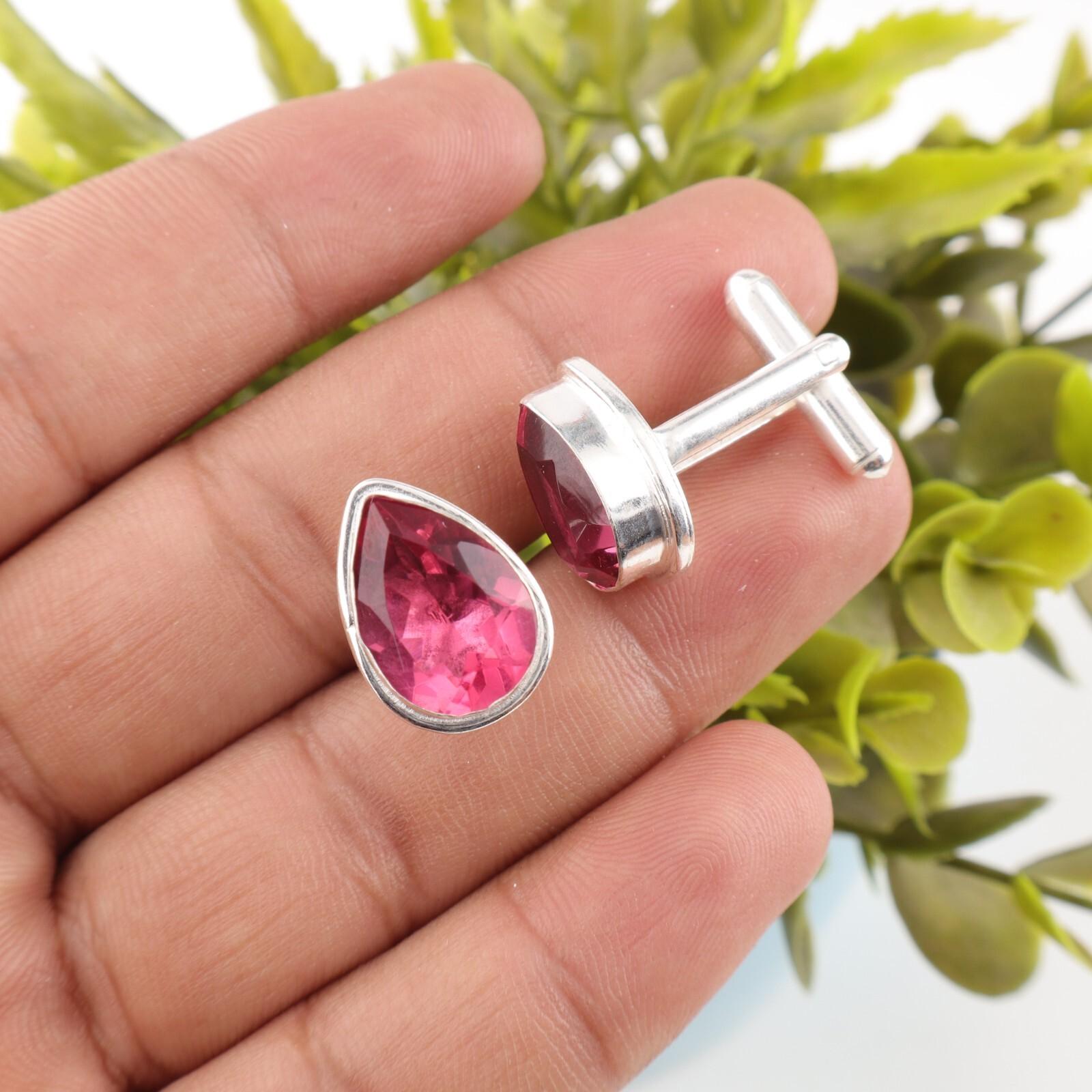 

Rare Pink Tourmaline Gemstone 925 Sterling Silver Handmade Men s Cufflinks 0.66 CL-6-11