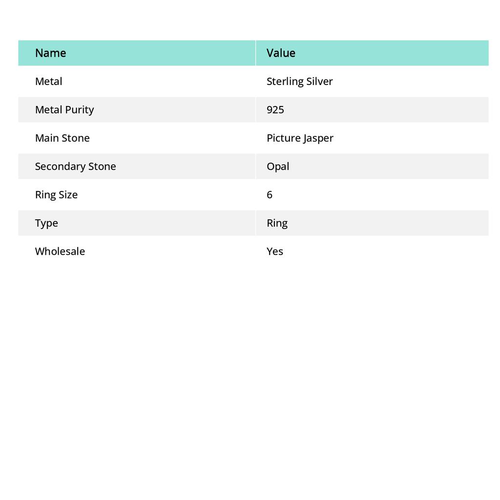 Natural Picture Jasper, Opal 925 Sterling Silver Jewelry Ring Size 6 M7q50