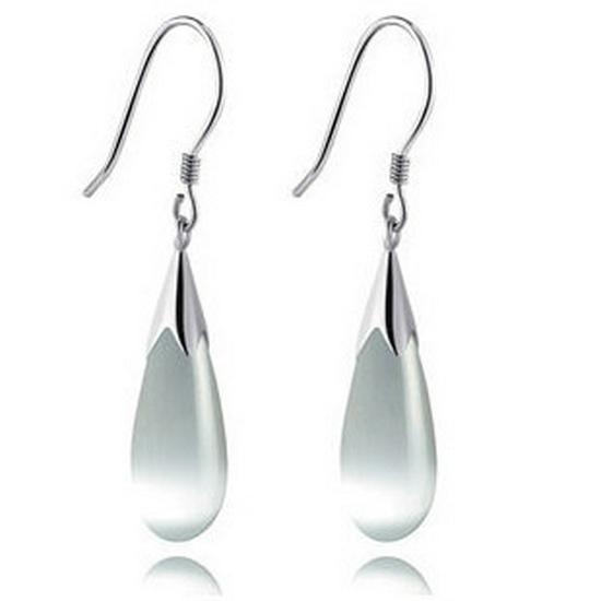 Silver-Plated Cat's Eye Teardrop Earrings, Korean Style Natural Crystal High-End Jewelry