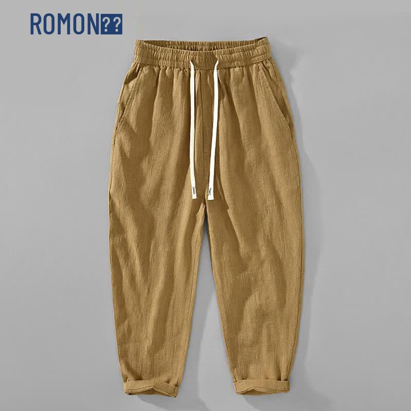 Romon Men s Cotton Linen Cropped Casual Pants M