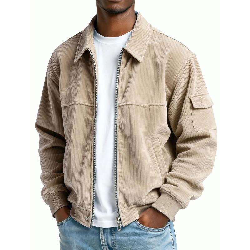 Herren S Vintage Korduroy Freizeit Langarm Tasche Jacke