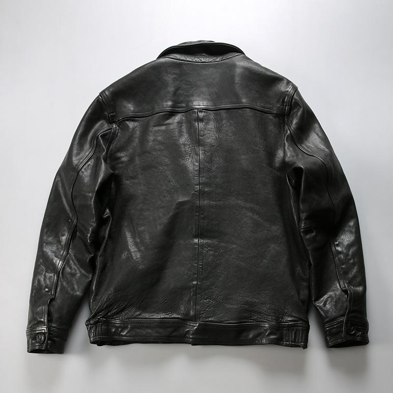 American casual heavy wash pleated four-button leather small suit lapel full vegetable tanned sheepskin leather jacket