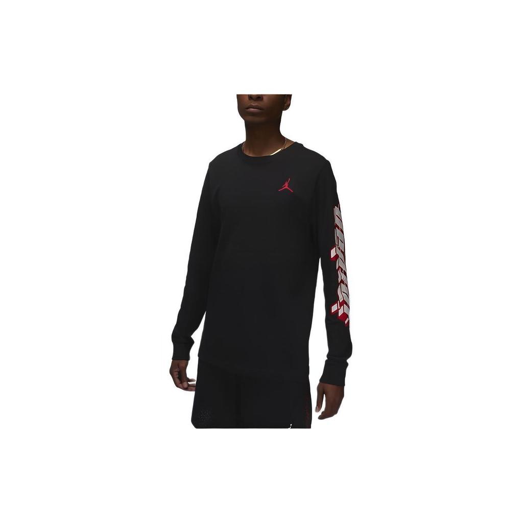 Jordan Brand Letter Print Pattern Ribbed Crew Neck Long Sleeve T-Shirt Men Tops Black FN5976-010