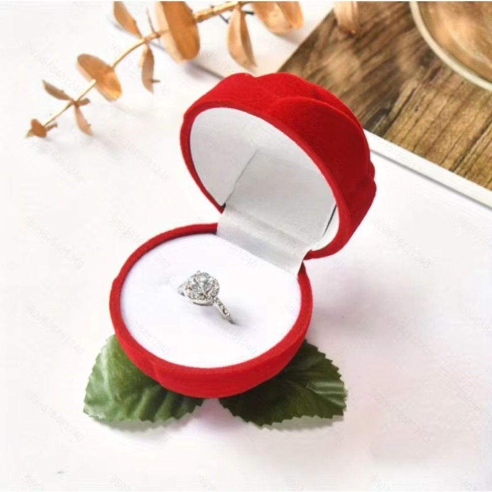 Simulation Flower Rose Ring Box with Leaves Flower Wedding Ring Box  Surprise Proposal
