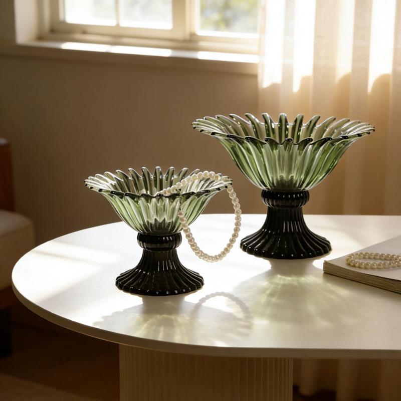 Glass High-sided Tray Geometric Petal Fruit Plate Desktop Storage Container Candy Bowl Trays Decorative Transparent Glass Bowl