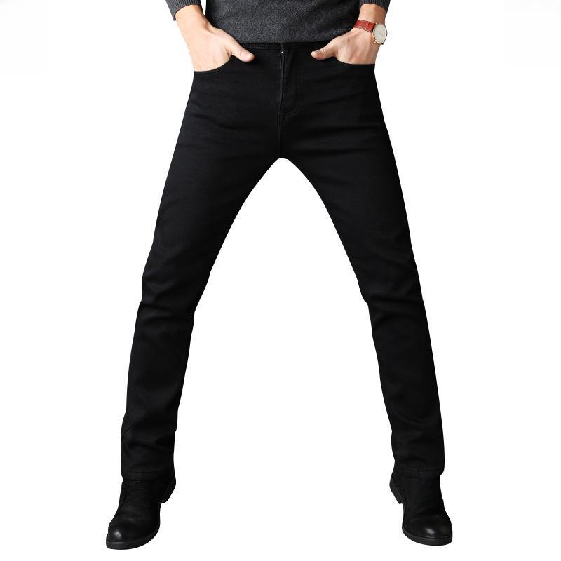 2023 Men's Slim Black Jeans - Elastic, Mid-Waist, Straight Fit for Youth