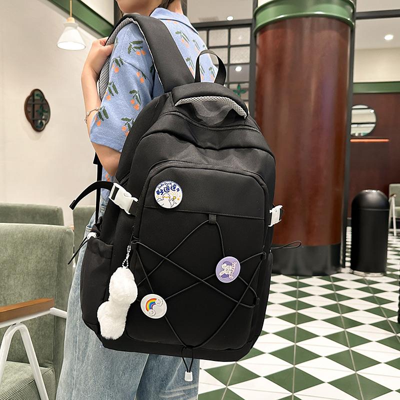 Drawstring Backpack Girl's Large Capacity Backpack Color Contrast Student Schoolbag Travel Bag