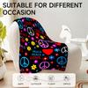Peace & Love themed colorful fleece blanket, perfect for sofa, bed, office. Ideal gift for family, friends, holidays.