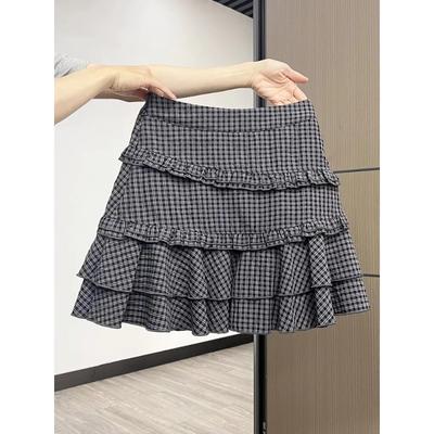 Women's Plaid Ruffle Layered Mini Skirt, Preppy Style High Waist A-Line Skirt, Sweet Cute Ruffled Skirt