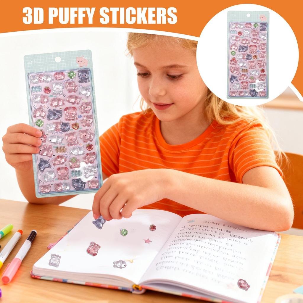 Self-adhesive 3D Stickers Fun Animal Theme Resin Decals PVC Sticking Cute Laptop Sticker For Kids Fridge Planner Home Car Bottle