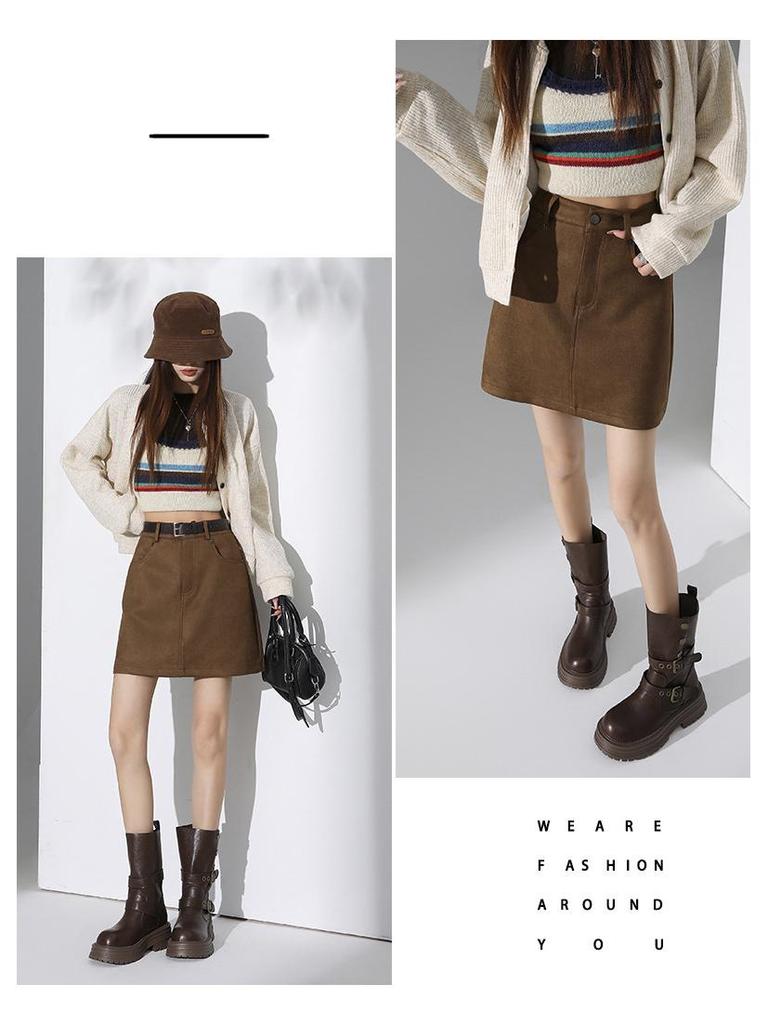 Chic Spicy Girl A-line Mini Skirt: Sexy, Versatile, Anti-exposure, Slimming Autumn/Winter Fashion.