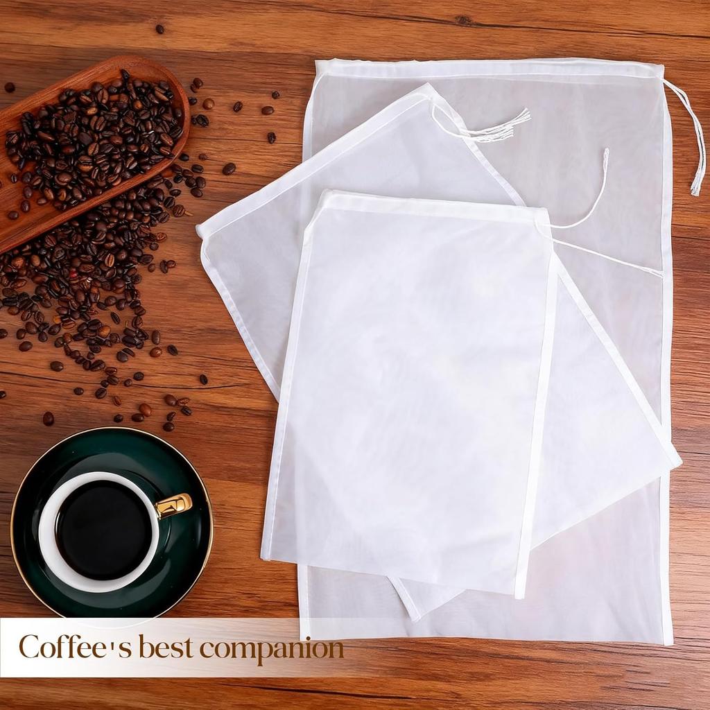 6 Pack Fine Mesh Filter Bags, Nut Milk Strainer Bag Reble Food Strainers Bag with Fine Mesh Drawstring Cheese Cloths Bags for Straining Fruit Juice