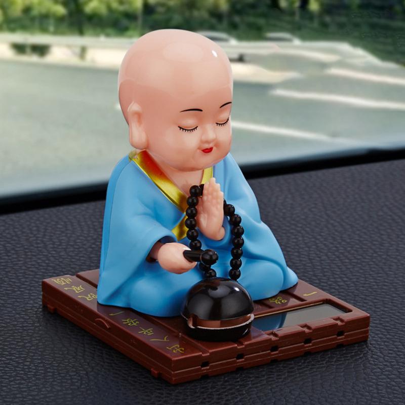 Cute Car Ornament Solar Shake Head Little Monk Good Fortune Car Rearview Pendant
