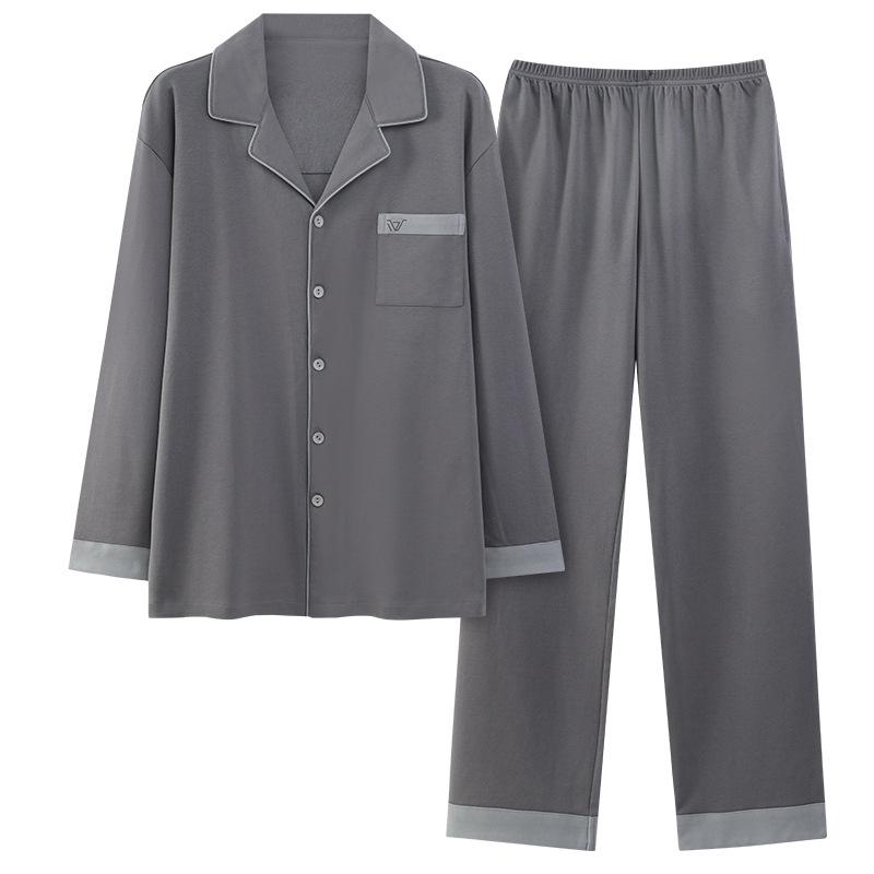 Antibakterieller Herren-Schlafanzug aus reiner Baumwolle der Klasse A – Langarm-Strickjacke für Frühjahr/Herbst 2025, lässige Heimkleidung