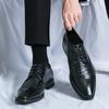 Brand Men Lace Up Comfortable Leather Shoes Fashionable Autumn Blok Carving Weaving Business Formal Attire Groom's Wedding Shoes