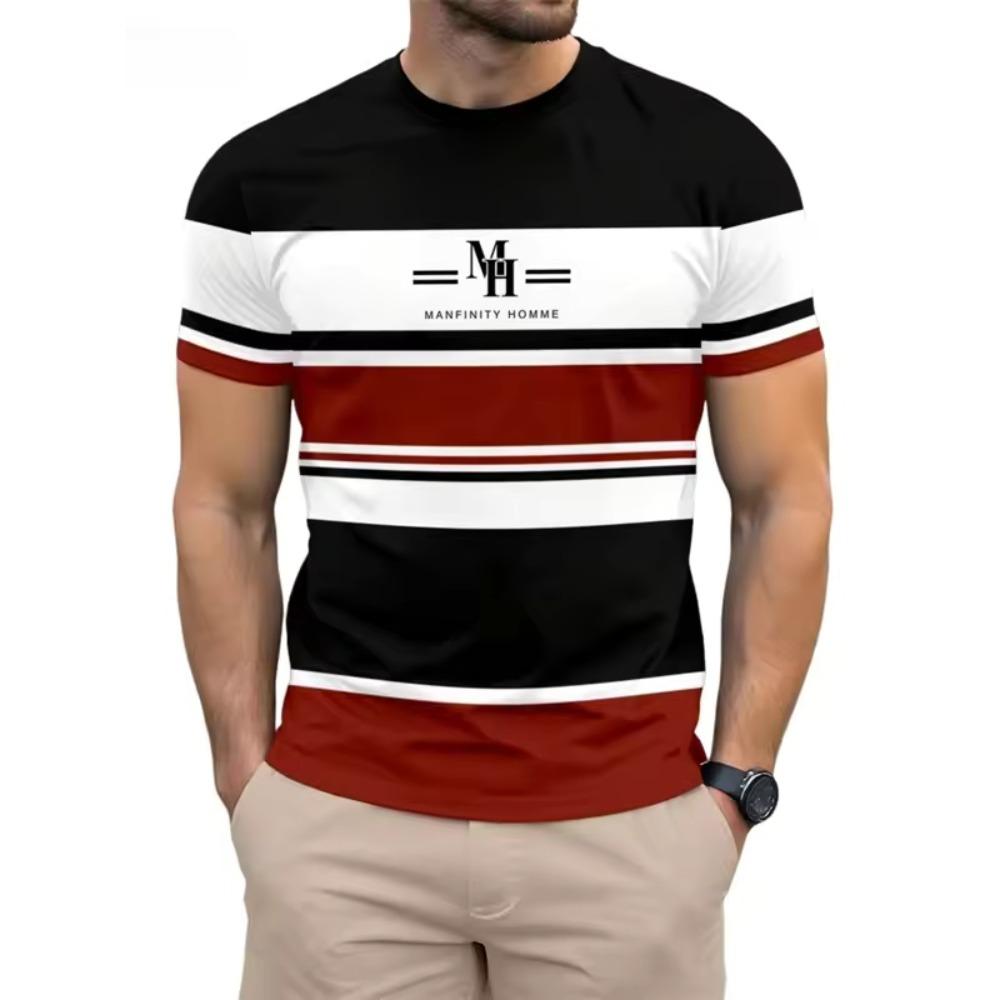 Colorful Striped Small Icon Simple Fashionable Comfortable Soft Breathable Large Loose Casual Short Sleeved Men's T-shirt