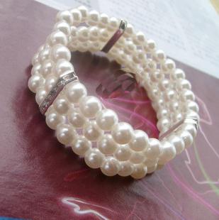 New Fashion Female Three-layer Rhinestone Imitation Pearl Bracelet Elegant Multi-layer Elastic Bracelet Bridal Jewelry