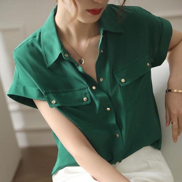 Summer Women's White Chiffon Shirt Loose Short Sleeve Top Simple Fashion Solid Color New