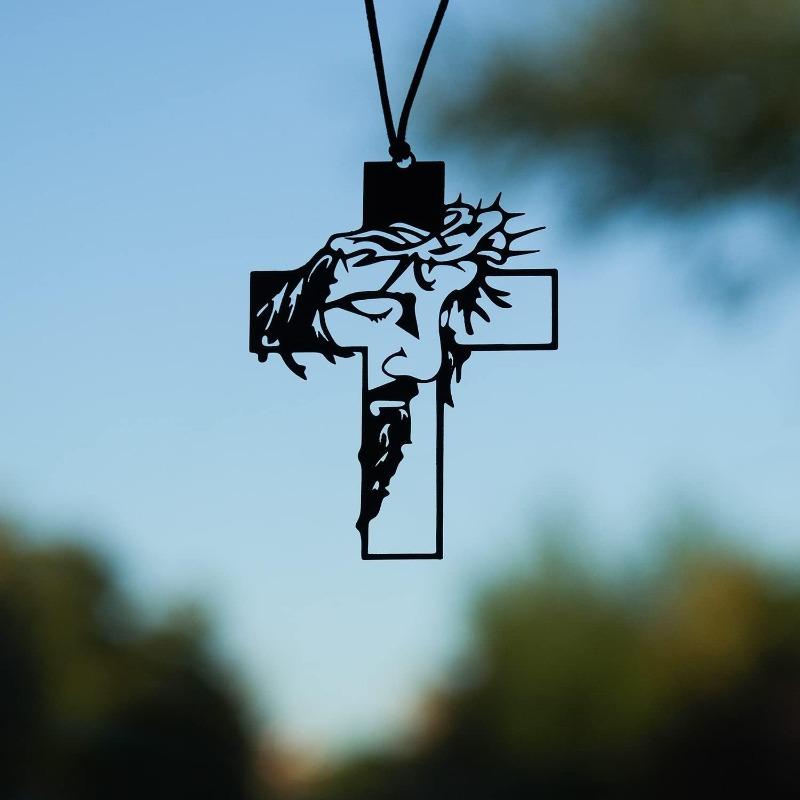 Black Jesus Christ Cross Car Hanging Pendant Swinging Decor Ornament Religious Faith Car Accessory Home Wall Decoration