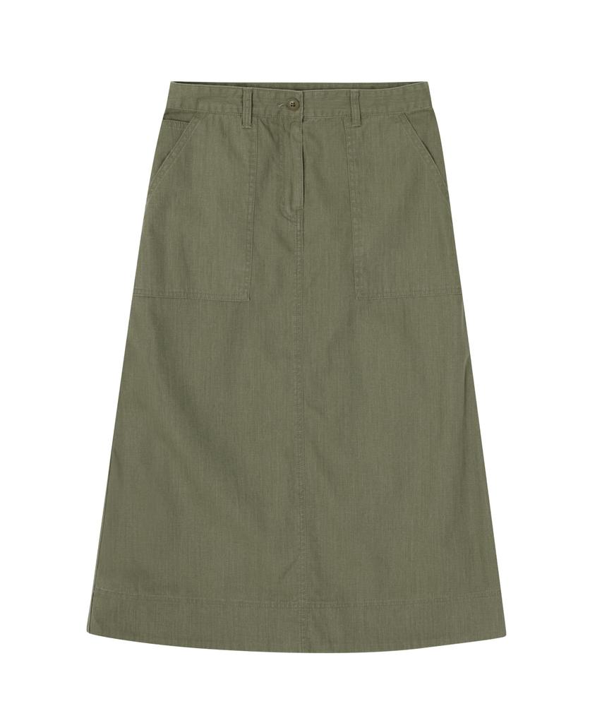 Yunibeosyeolobeolol Slub Fatigue Long Skirt Khaki