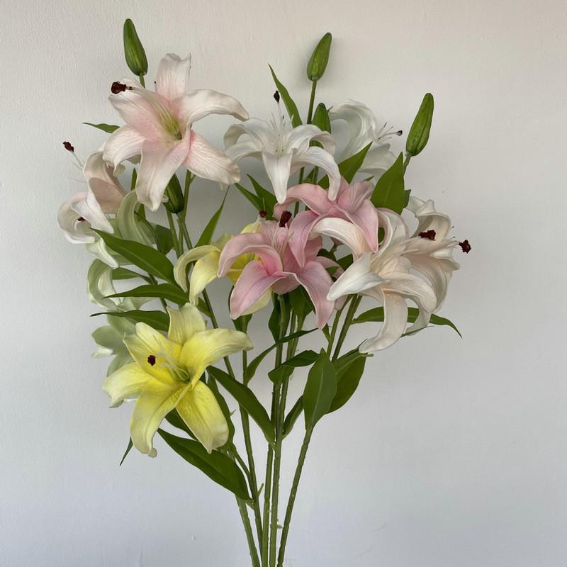 Long Pu Threehead Lily Artificial Flower Decor For Home And Photography Displays