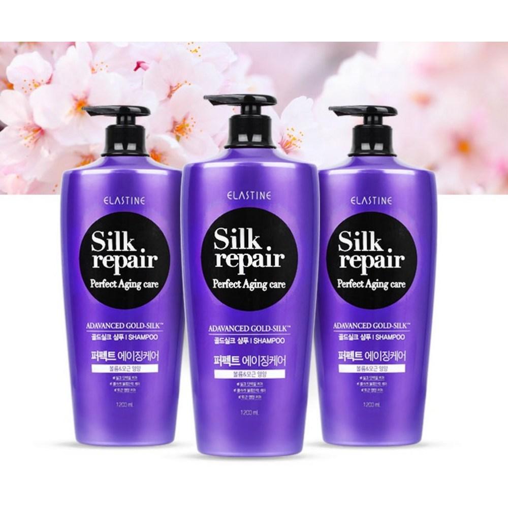 Elastine Silk Repair Perfect Aging Care Gold Silk Shampoo Cherry Blossom Fragrance, 1.2L, 2 ea.