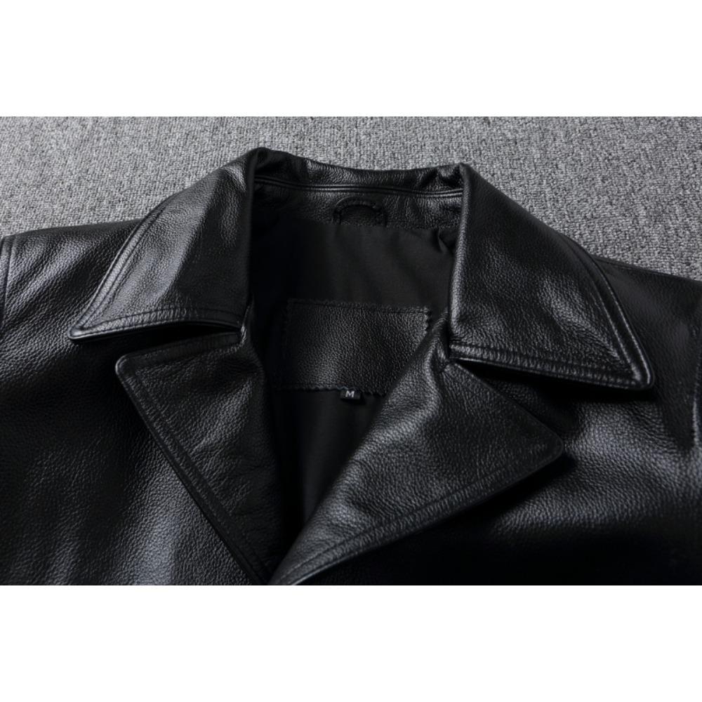 Chinese Size Men Leather Coat Genuine Soft Cowhide Leather Classic Turn Down Collar Leather Jackets For Men Clothing Autumn
