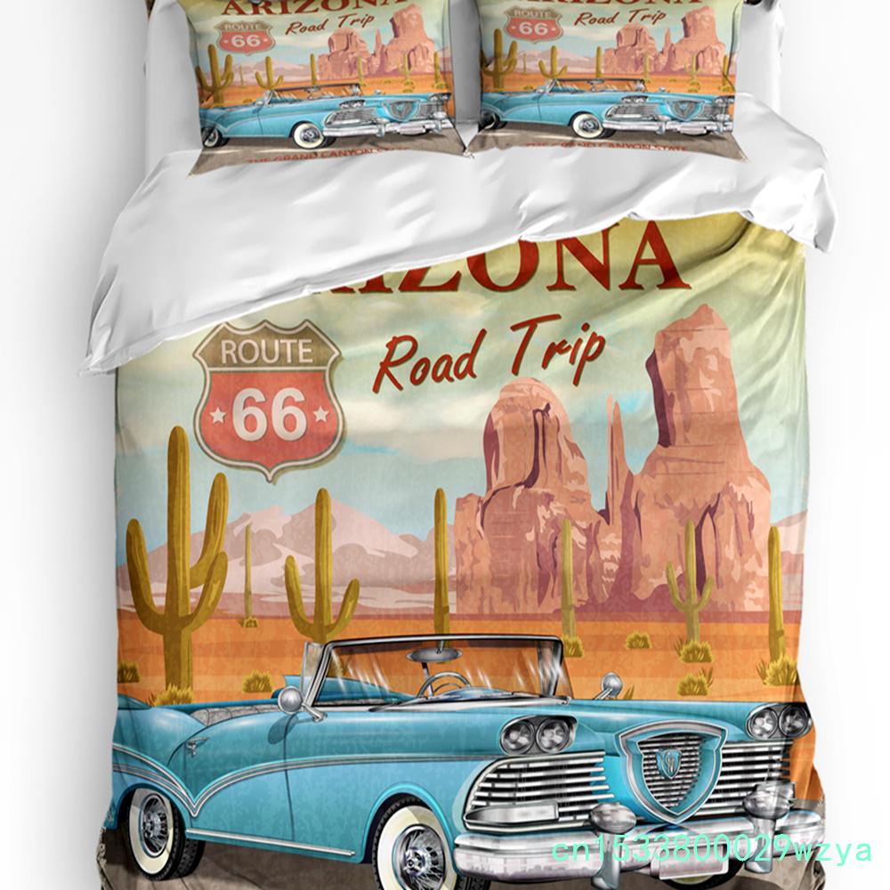 3-teiliges Bettwäscheset Klassisches Auto Vintage Poster Heimtextil Bettbezug Kissenbezug Junge Kind Teenager Mädchen Bettwäschebezüge Set