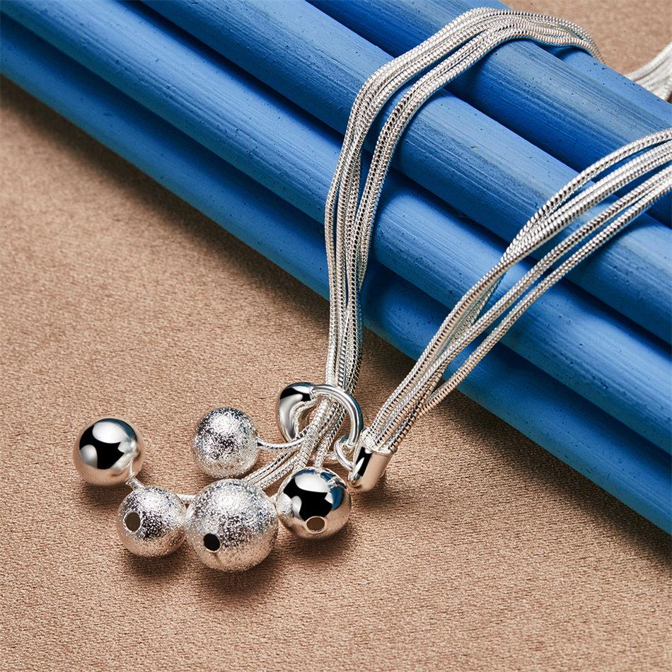 925 Sterling Silver Exquisite Frosted Glossy Beaded Pendant Necklace for Women Fashion Party Wedding Gift Jewelry