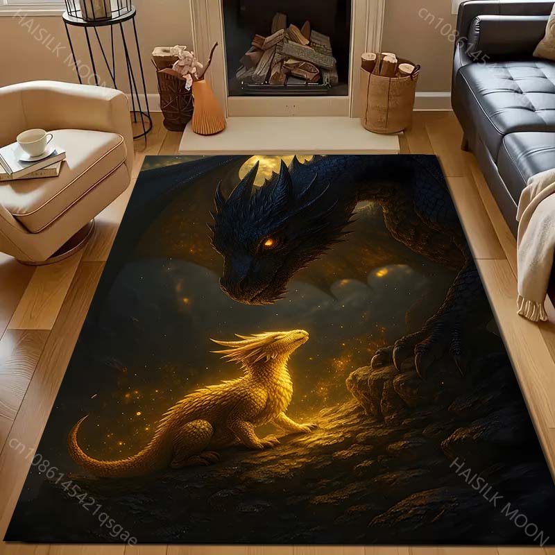 Black Dragon Golden Baby Dragon Pattern Rug Carpets for Bedroom Living Room Sofa Mat Creative Door Mat Cloakroom Home Decor