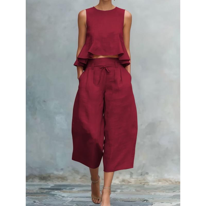 DICFY Women's Fashion Casual Summer Spring O-Neck Sleeveless  Pants Suits