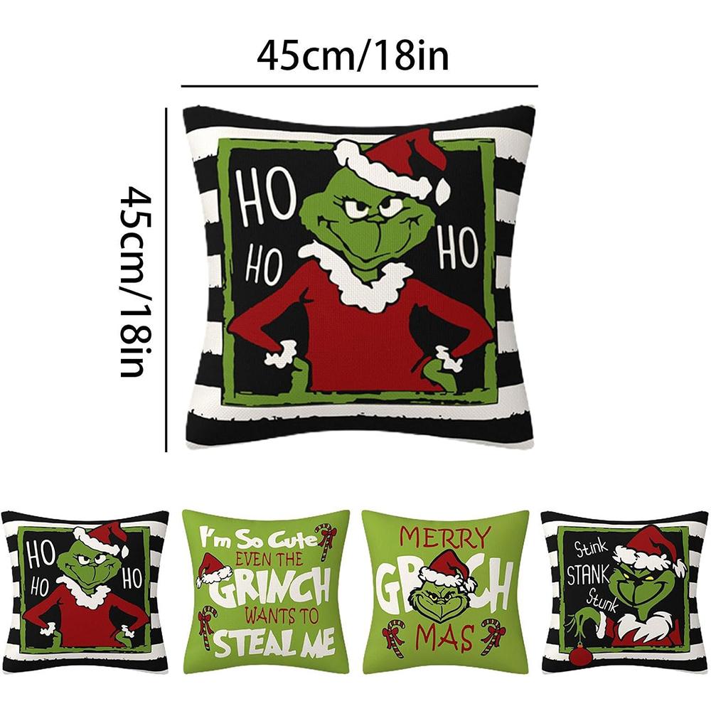 4Pcs/Set Grinch Christmas Pillow Covers For Home Farmhouse Decor Couch 45X45Cm