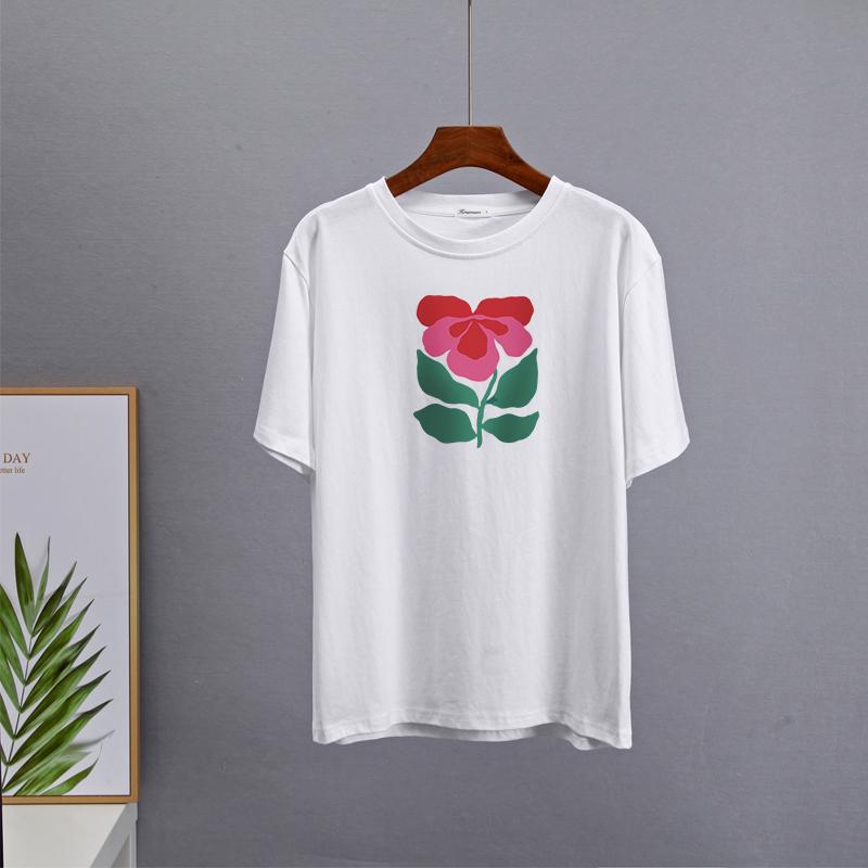 Hirsionsan Harajuku Blommig T-shirt Dam Sommar Chic Goth Kläder Abstrakt handritad grafisk T-shirt Lösa bomull Damöverdelar